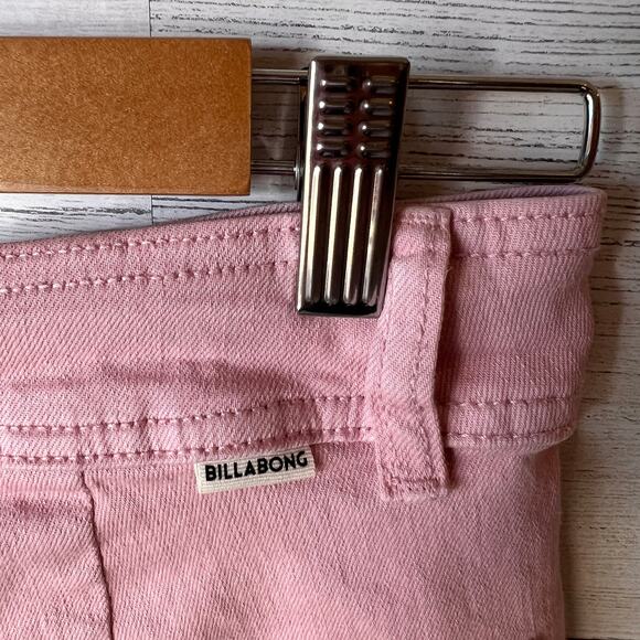 Billabong Jeans Womens Size 28 Pink Wide Leg Flare Raw Hem Cotton Blend Girly - Picture 12 of 16